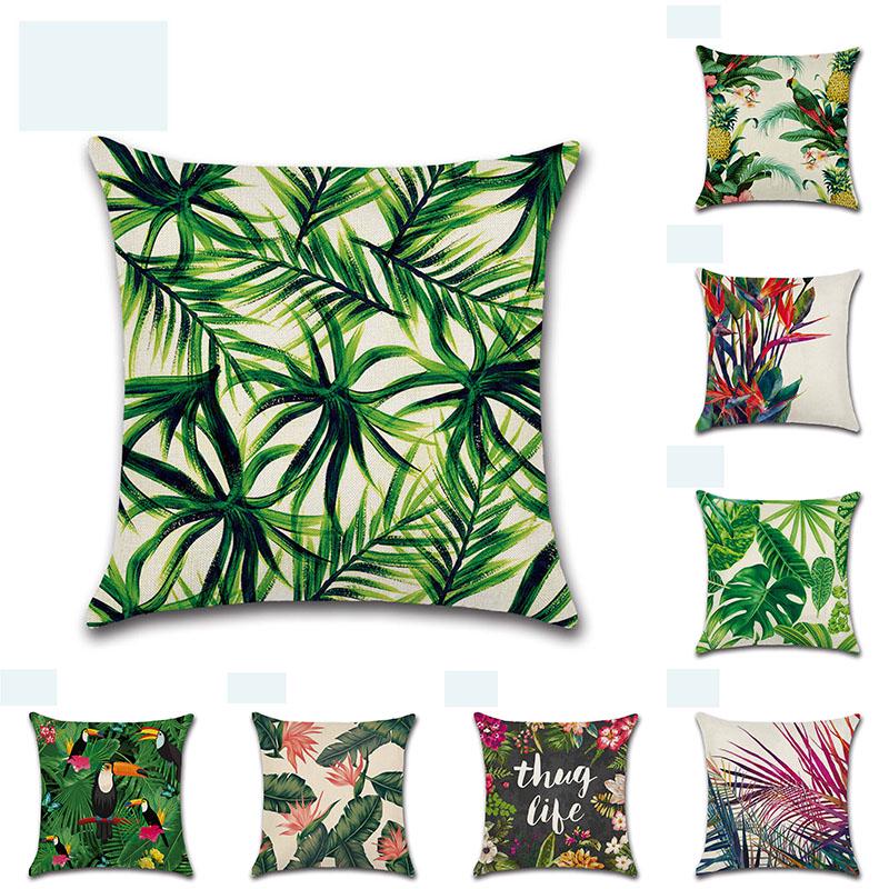 Tropical 18 Green Plant Pillow Case Cotton Sofa Cushion Cover Decorative
