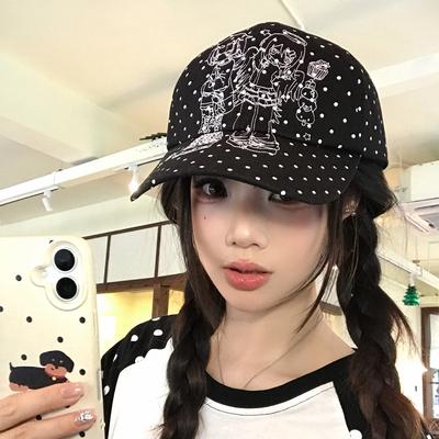 Korean Polka Dot Embroidered Baseball Cap Women'S Street Fashion Sweet And Cool Y2K Personality Sunshade Versatile Big Head Circumference Cap