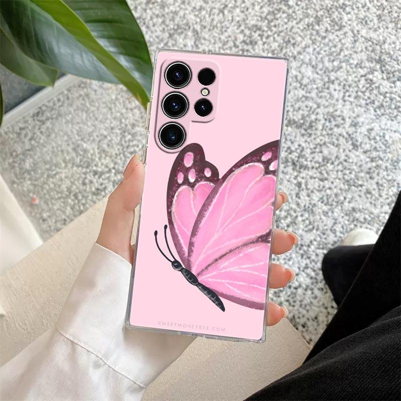 

Beauty Pink Butterfly Phone Case S25Ultra For Samsung Galaxy S25 S24 S23 S21 Ultra S20 FE S22 Plus A35 A55 5G Case Clear Cover Note 10 Plus