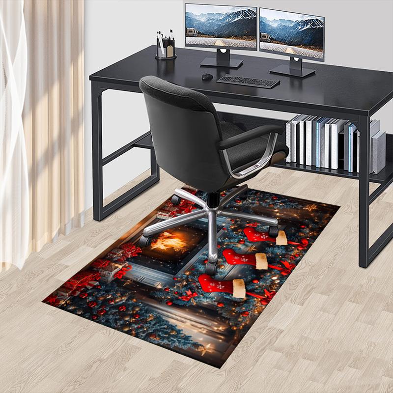 Christmas fireplace Crystal Velvet chair mat Area Rug - Non-Slip, Floor Mat, Office Desk Chair Rugs, Bedroom Decor.Christmas Gift-1106126