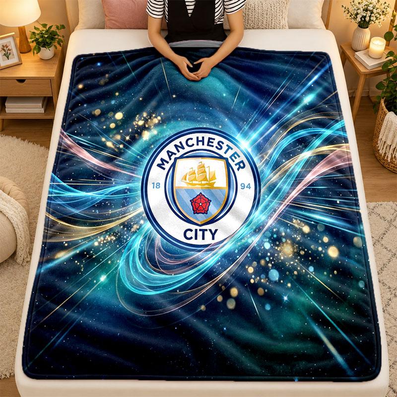 Flannel BlanketManchester City Warm Soft Throw Blanket for Indoor Sofa Bed Living Room Use