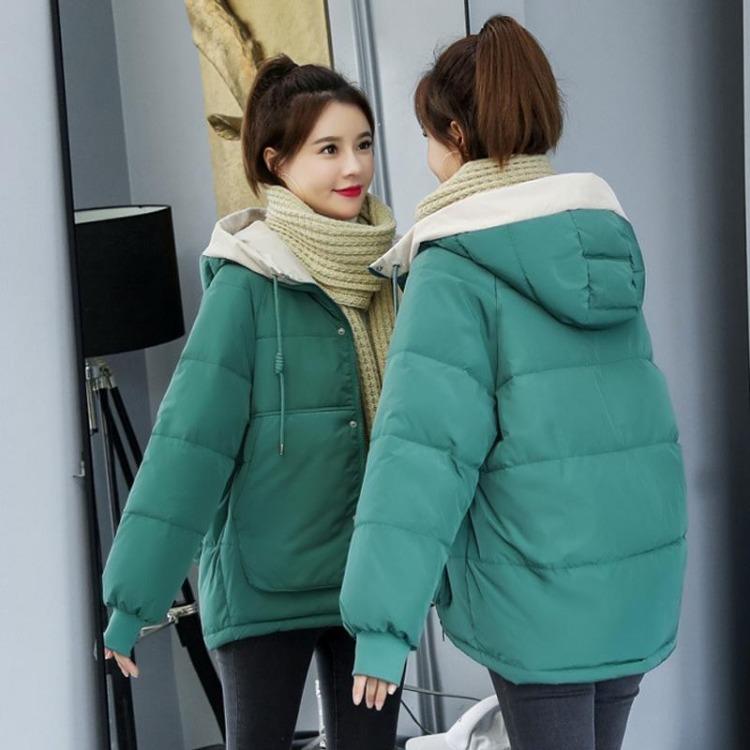 Winter Cotton Jacket Women Loose Thickened Short Bread Clothing New Students Cotton Jacket S зелёный