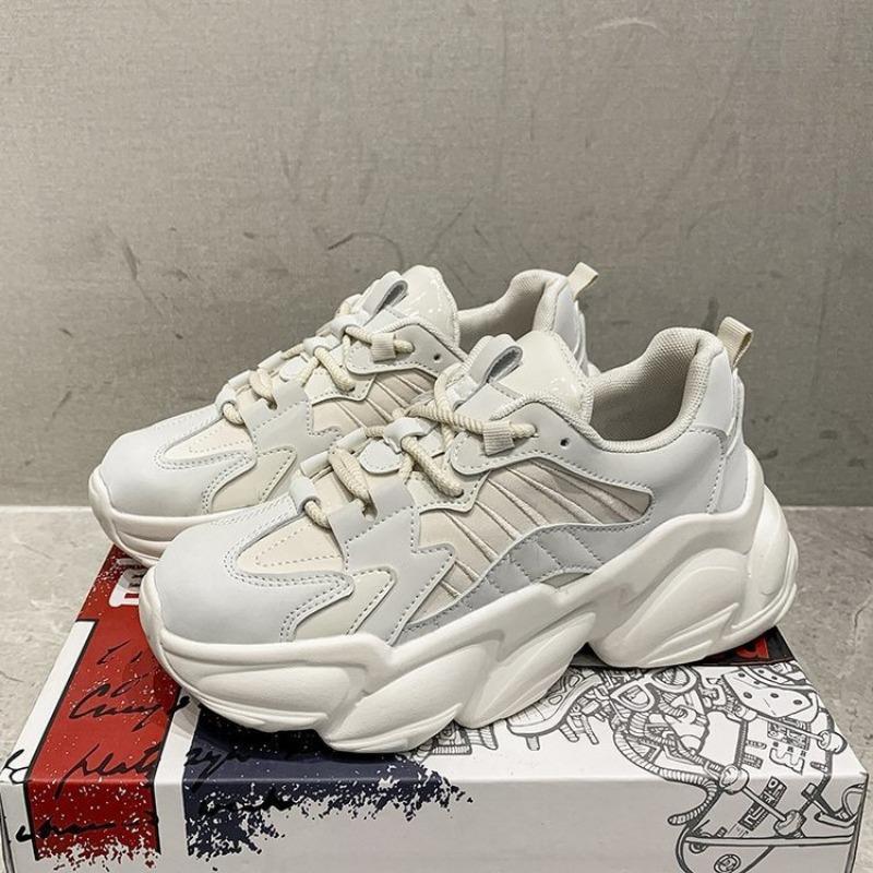 Fashion 2024 Black Platform Sneakers Women Shoes Casual Lace Up Thick Sole Shoes Woman Beige Chunky Sneakers Leather Vulcanize Shoes