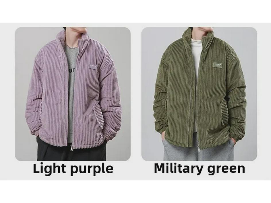 2024 Men's & Couple's Thick Windproof Corduroy Cotton Coat: American Retro, Cold-Resistant, Stand-Up Collar for Autumn/Winter.