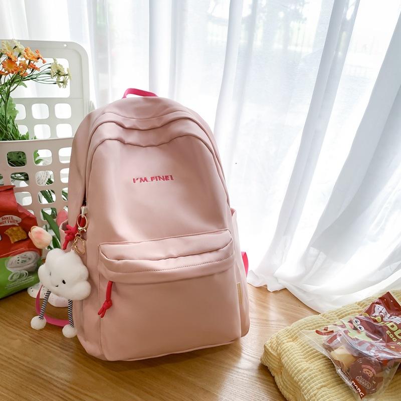 

School bag new trendy backpack men and women simple solid color junior high school student school bag backpack couple campus outdoor travel bag single package