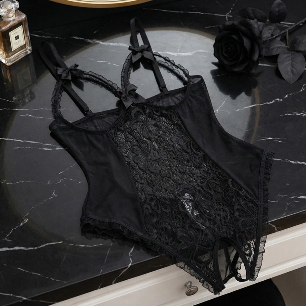 Deep V Women Underwear Open Crotch Lace Sling Nightwear Sweet Lace Bow Bodysuit Gifts