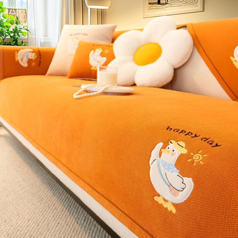 Cartoon Cute Duck Sofa Cushion Universal In All Seasons  New Chenille Sofa Seat Cushion Fixed Non-Slip Cover
