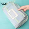 Dustproof File Sleeve Mesh Document Bag with Zipper And Strap, L Shaped Three Layer PVC Case Opening Pouch, Transparent Organizer for Office