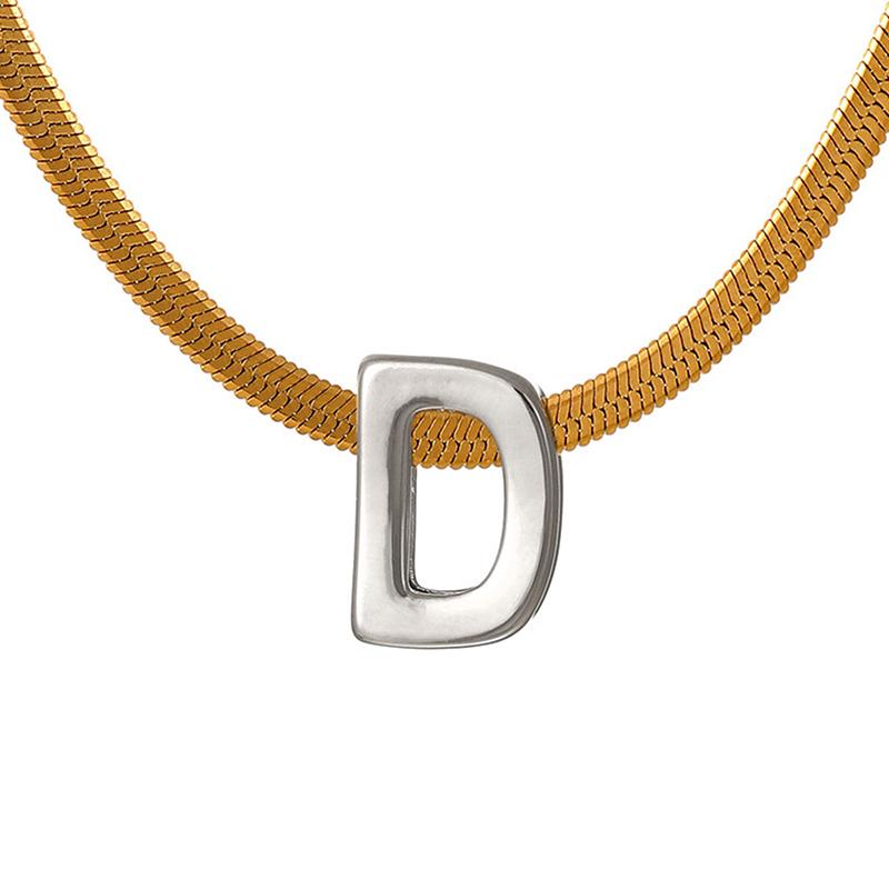 Titanium Steel Snake Bone Chain 26-Letter A-Z Initial Pendant Necklace Alphabet Choker Jewelry Holiday Gift For Women