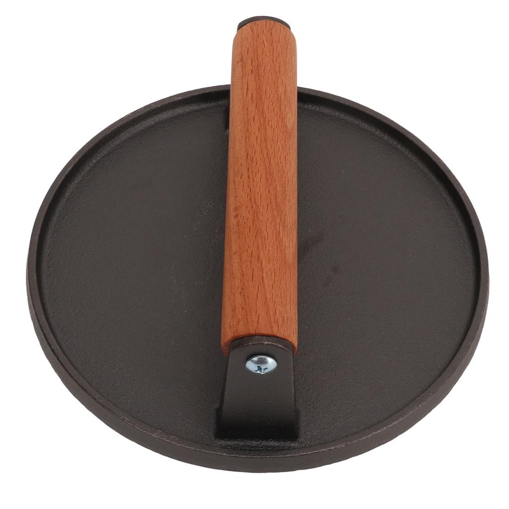 Prasa do burgerów Okrągła żelazna prasa do grilla z drewnianą rączką do bekonu steka mięsa kanapki