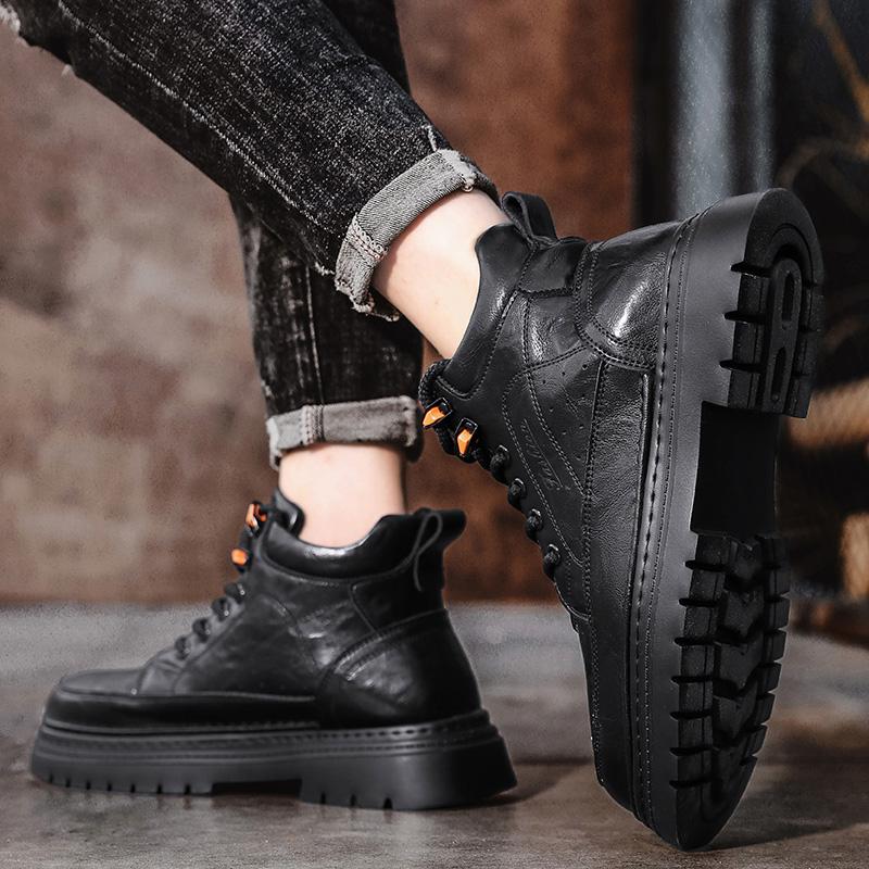Fashion Casual leather men's boots Fashionable retro design style Leisure Business Party outdoor street walking thick soled Office shoes