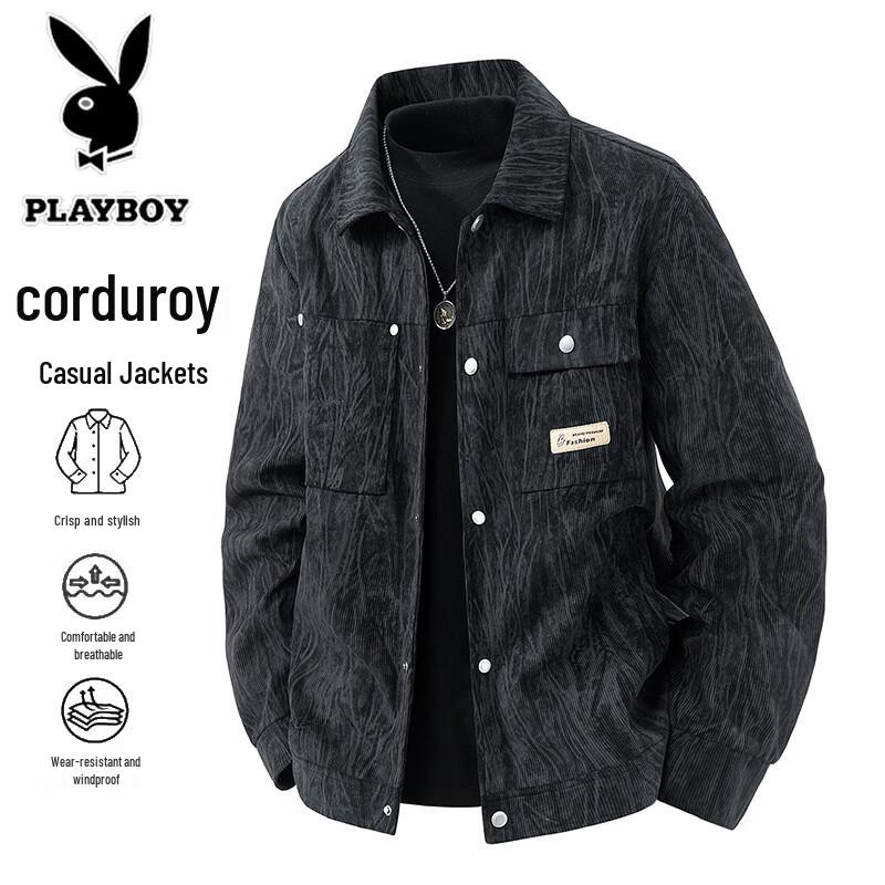 PLAYBOY Men's Casual Turn-Down Collar Lightweight Spring Autumn Jacket