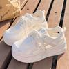 Women Summer Breathable Mesh Hollow Out Thick Sole Casual Platform White Sneakers