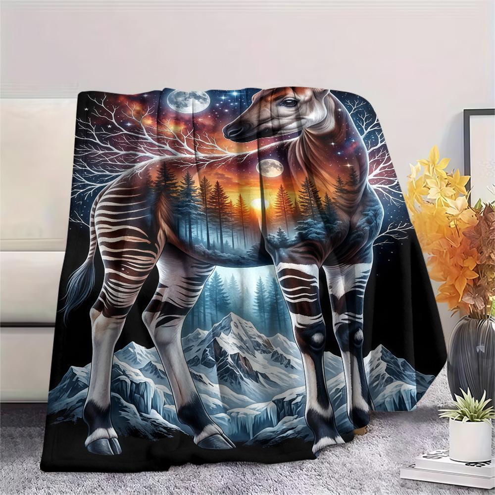 1PC Beautiful okapi  Print FlAannel Blanket, High quality Comfortable for All Seasons, Home Decor, Warmth and Comfort