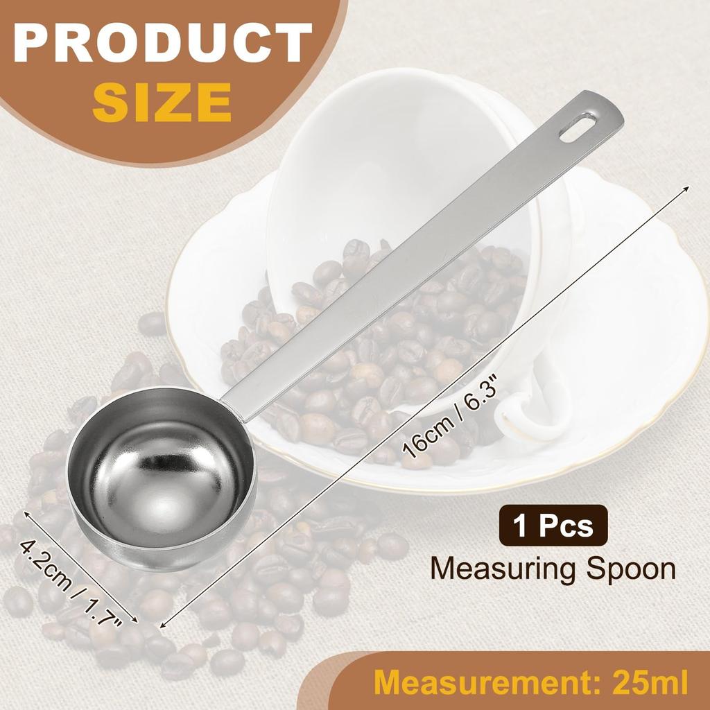 uxcell Measuring Spoon, 25ml, Long Handle Table Scoop, Teaspoon, Coffee Spoon, for Ground Coffee, Tea, Sugar, Cooking, and Baking, Silver