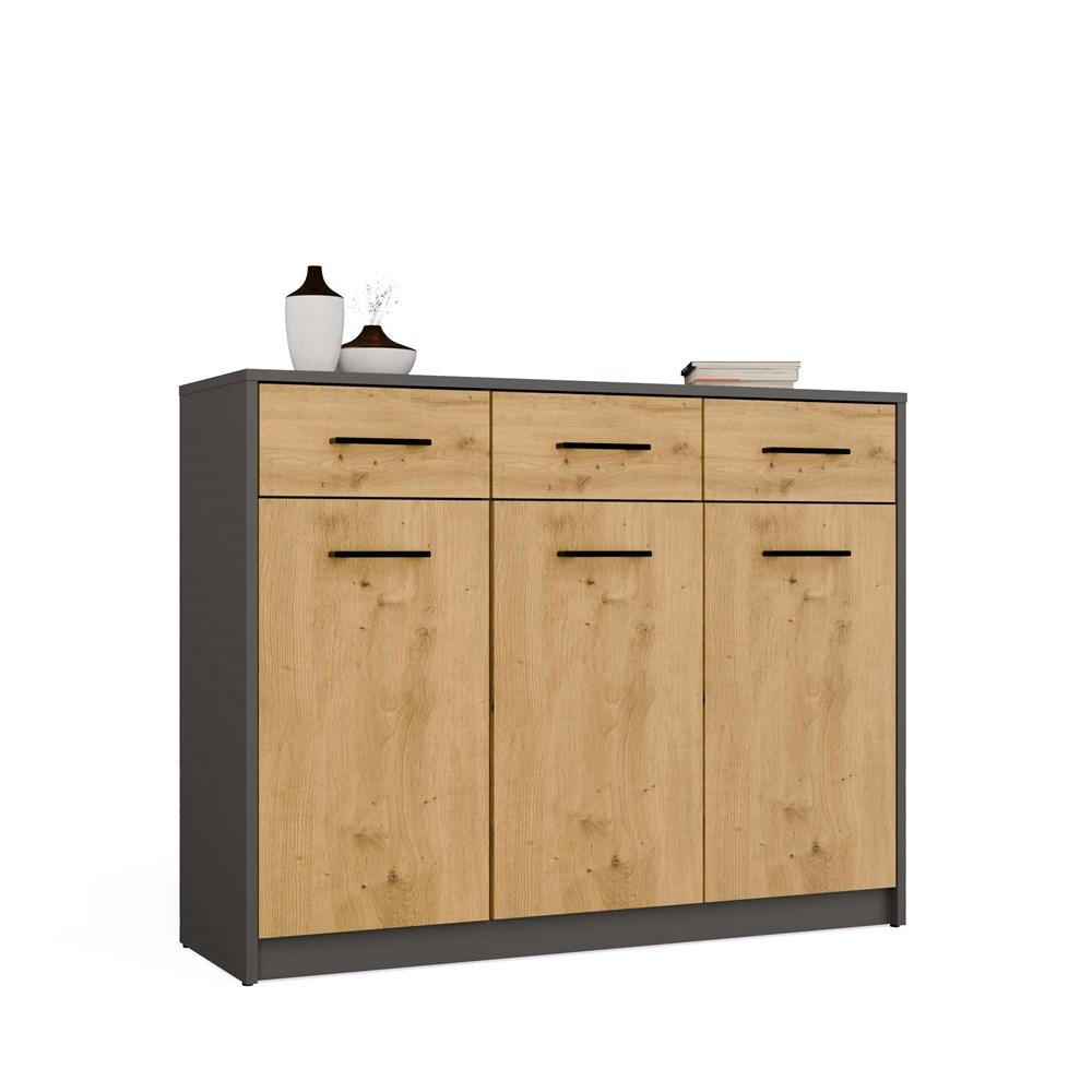 Cassettiera Simplo 3D3S Mobile 109 Cm 3 Ante 3 Cassetti Antracite Rovere Artisan