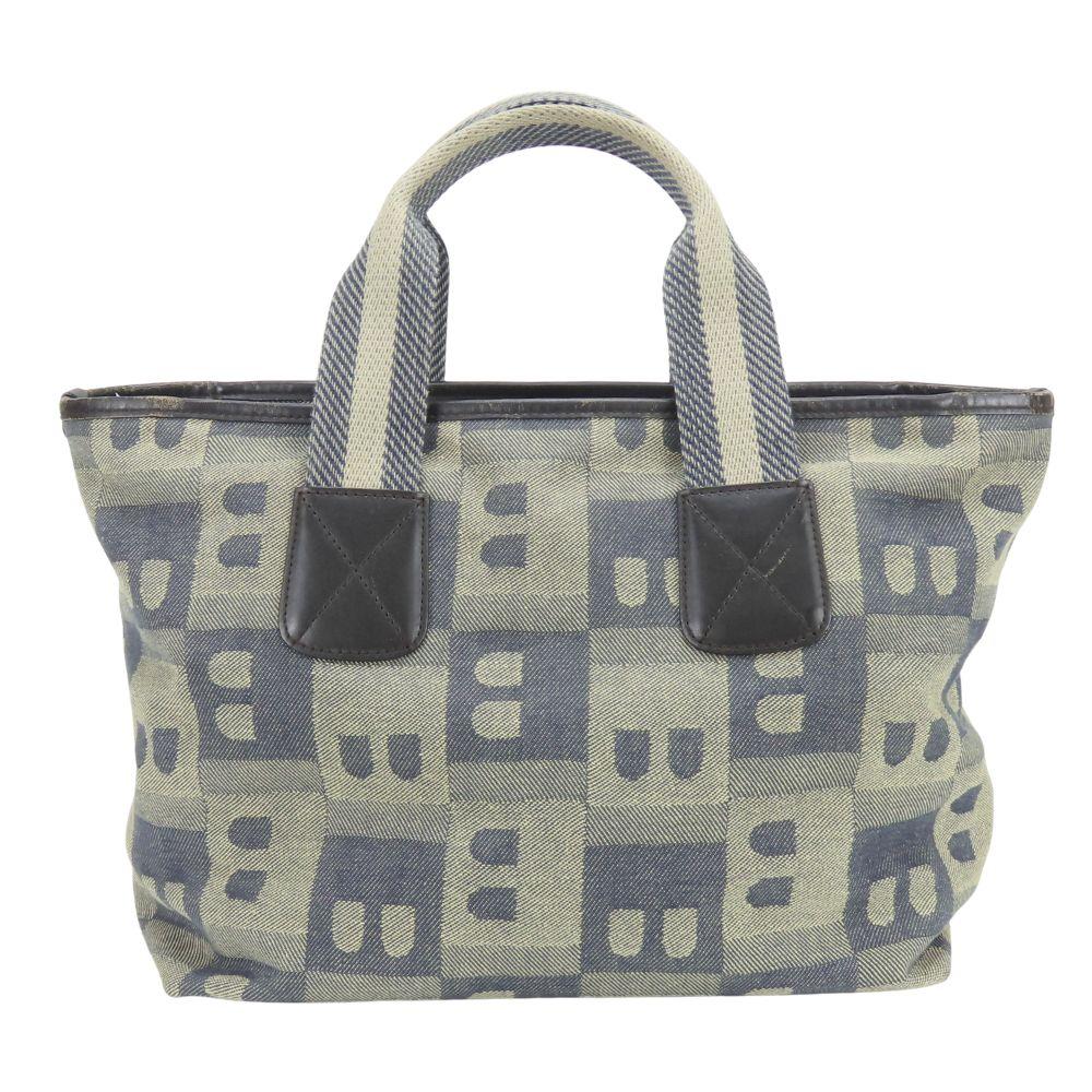 Used BALLY Handbag denim canvas/leather gray Navy casual