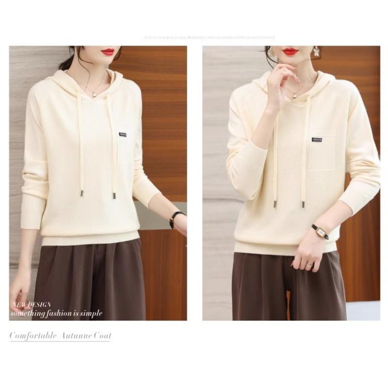 Dámská mikina s kapucí podzimní a zimní volný svršek svetr pletený s kapucí s dlouhým rukávem
