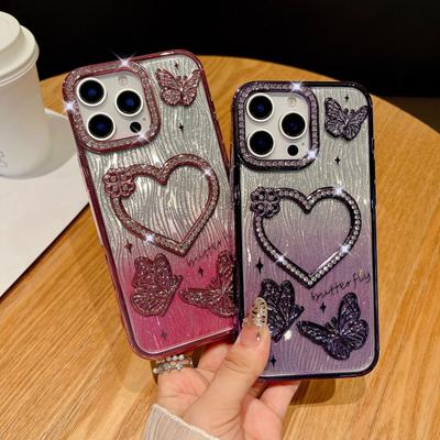 For IPhone 16 Promax Sparkling Diamond Phone Case for Apple 15 Love Butterfly 14 Gradient Sparkling Pink Soft Case
