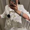 Womens Double-Breasted Short Blazer High Neck Slim Fit Long Sleeve Jacket