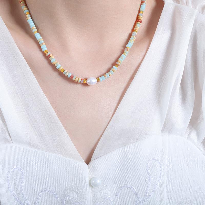 

Дофамин Цветной Натуральный Камень Пресноводный Жемчуг Бусины Ожерелье Королева Вдовствующая Универсальные Украшения Ключичная Цепочка Личность Темперамент