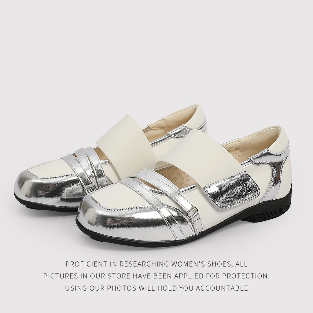 Sheepskin Version~ Retro Sports Style Casual Mary Jane Shoes Single Shoes Women'S Silver Platform Small Leather Shoes Ballet Shoes