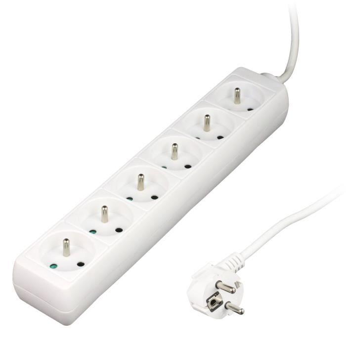 Bloc multiprises - ZENITECH - 6 prises 16A - Blanc - Norme NF