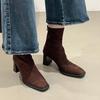 Fashionable New Square Head Sexy Suede Casual Work Boots for Winter Comfortable Zipper Banquet Elegant High Heels Women's Boots