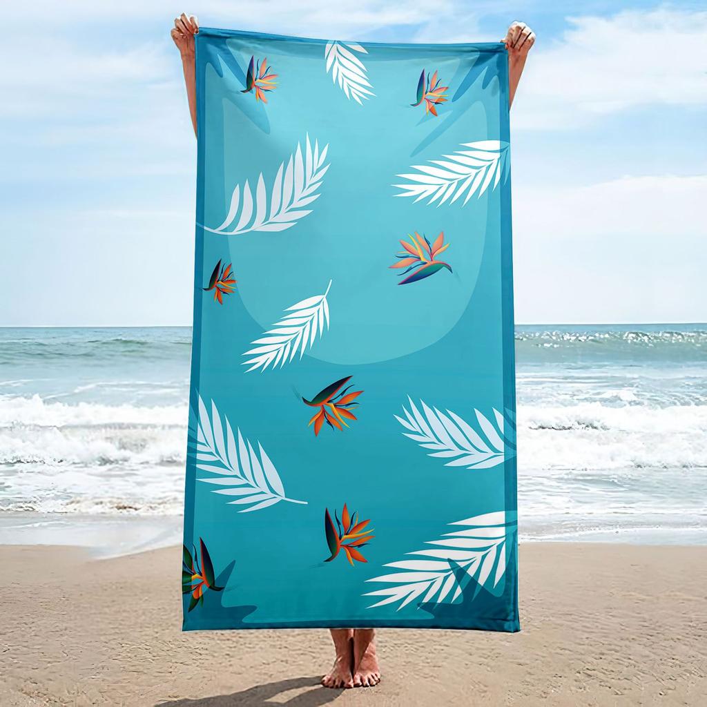Tropical Palm Leaf Pattern Beach Towel Lightweight Sandproof Fast Drying Towel For Summer Outdoor Use