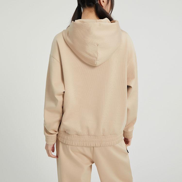 Adidas Letter Print Knitted Drawstring Hoodie Women Hoodies Khaki IB2756