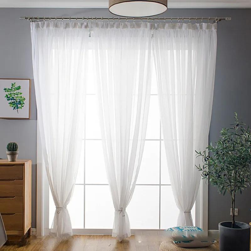 Basic Rod Pocket Sheer Voile Window Curtain Panels White One 1pc for Kitchen Bedroom Children's Room Living Room Decoration