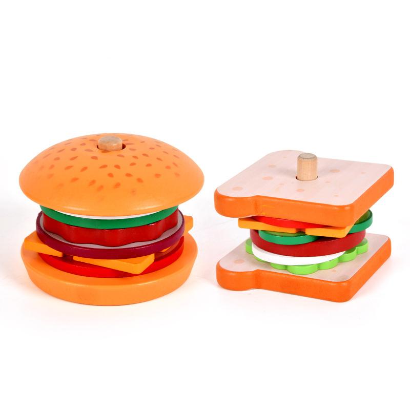 DIY Pretend Play Toy Simulation Hamburger Sandwich Shape Color Pairing Food Classic Play House Early Education For Children