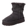 Retro style belt buckle flat-bottomed snow boots women's winter fashion Korean version simple suede velvet outer wear warm cotton shoes