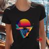 Geometric Tropical Sunset T Shirt | Retro Palm Tree Graphic Tee | Synthwave Beach Design | Unisex Art Shirt