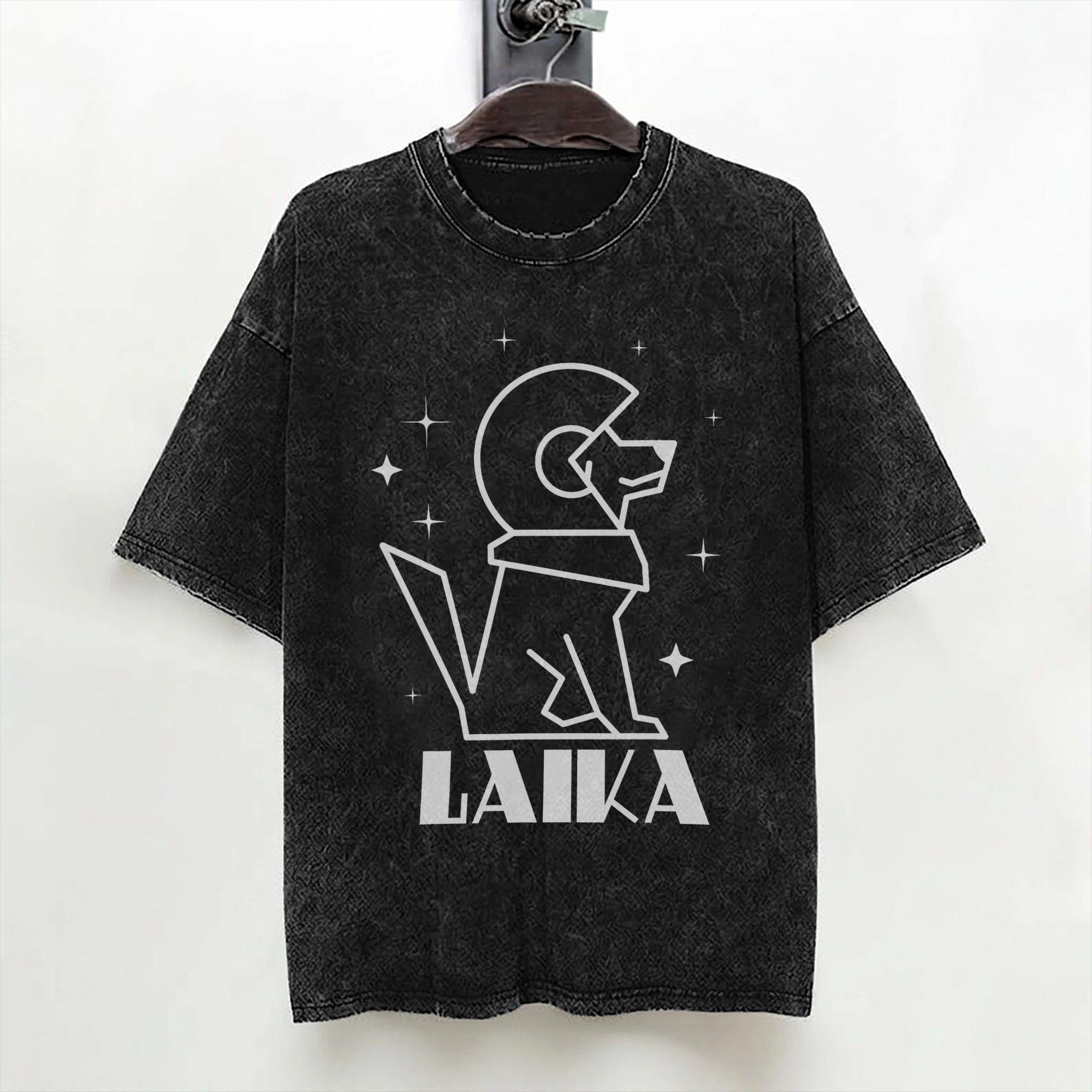 Laika Dog Sputnik Space Dog Space Travel USSR CCCP T Shirts Washed Cotton TShirts Novelty Men Women Streetwear Summer Tees S