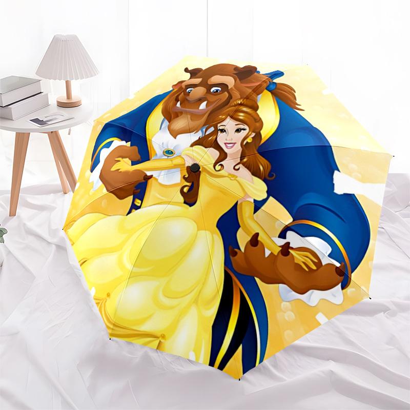 1pc Beauty and the Beast Automatic Folding Umbrella, 8-Rib Portable & Foldable Design, All-Season Use, Highqualityy0722054