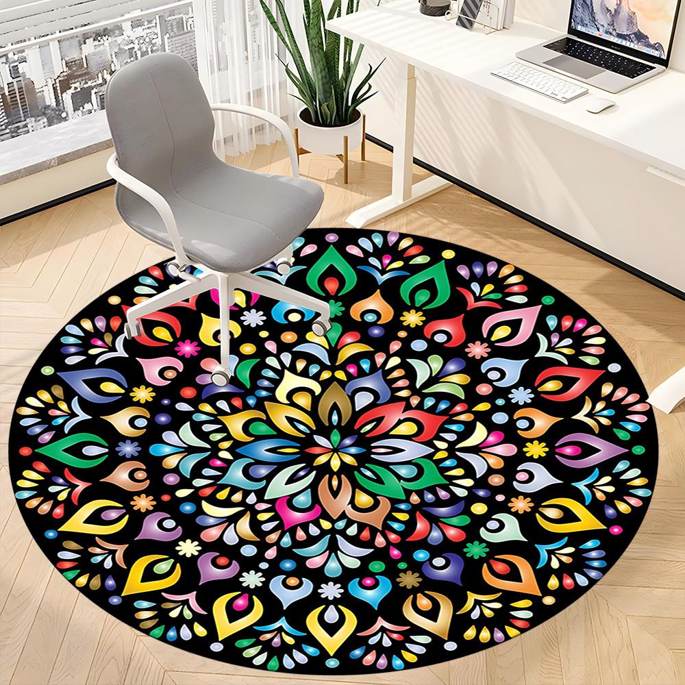 1pc Colorful Mandala Pattern Carpet for Office Non-Slip, Round Carpet, Soft & Comfortable, Carpet for Office, Round Floor Mat yy251225146