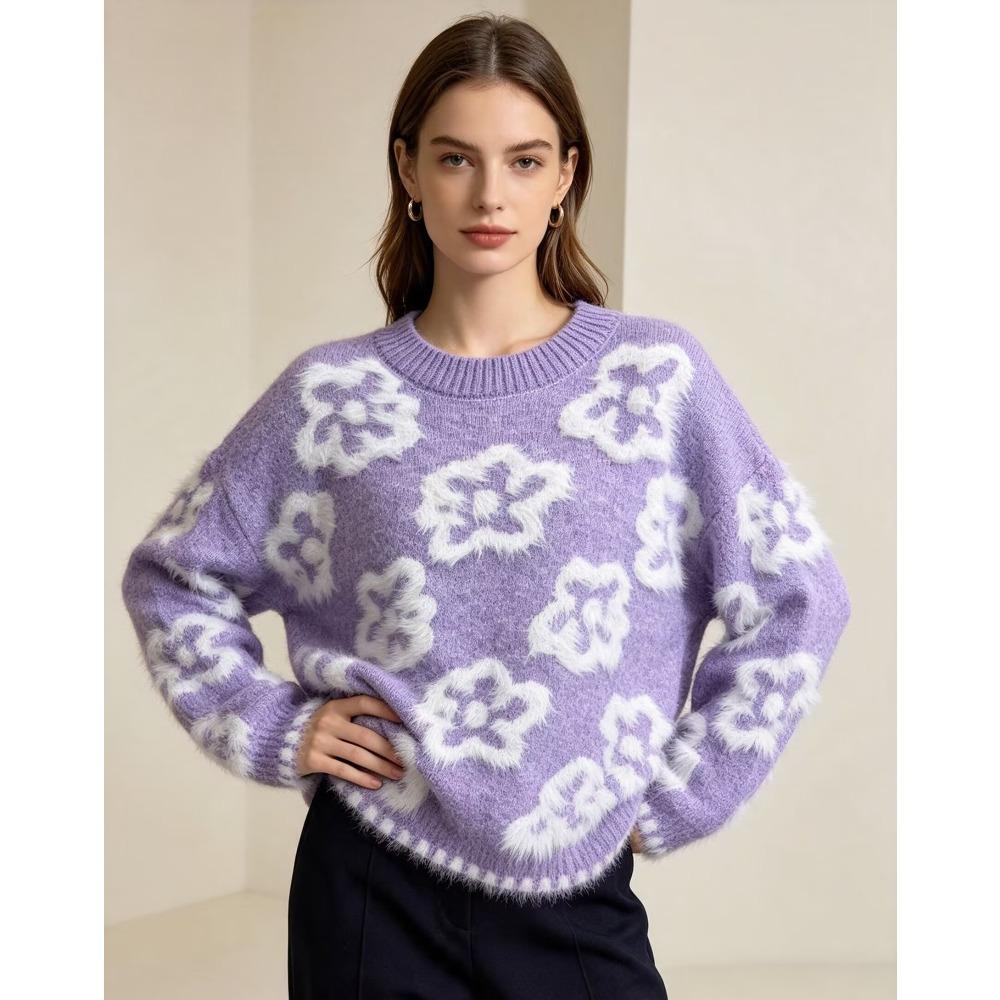 2026 Herbst Damen Bunte Pullover Stricken Basic Mode Rundhals Stil Locker Pullover Sweater
