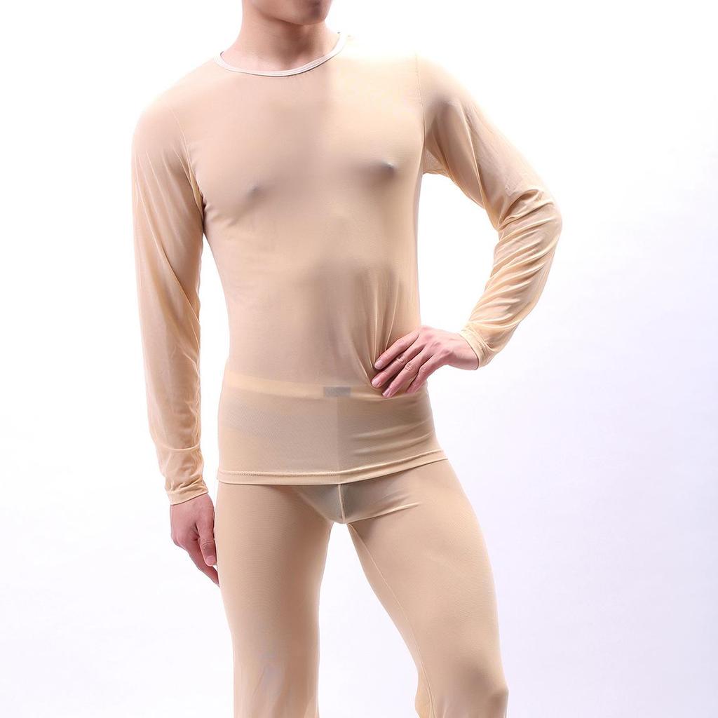 Men's Transparent Mesh Long Sleeve Top - Sexy See-through Pajamas