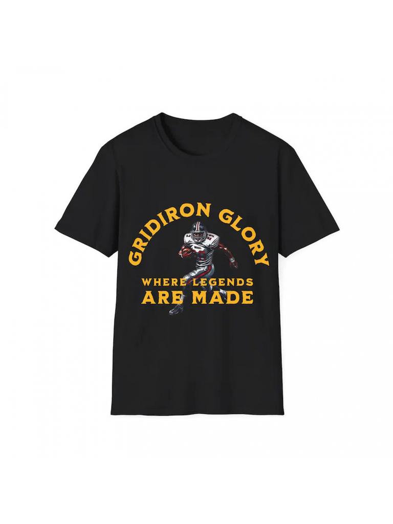 Unisex T-shirt Gridiron Glory T-Shirt - Themed Casual Round Neck Tee with Print, Machine Washable Suitable for Game