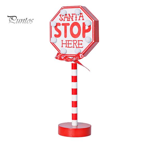 Christmas Street Sign Light with Bowknot Santa Stop Here North Pole Letter Vintage Reusable Xmas Holiday Decoration Desktop Guideboard LED Lamp
