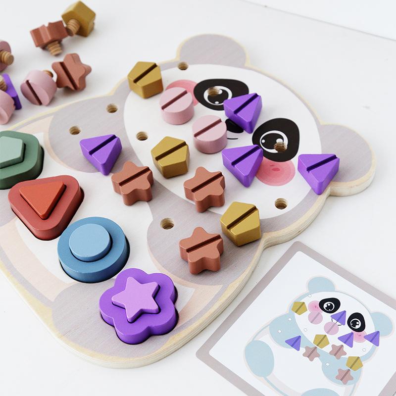 Children's Montessori Animal Percussion Instrument Screw Shape Pairing Concentration Training Puzzle Wooden Toy