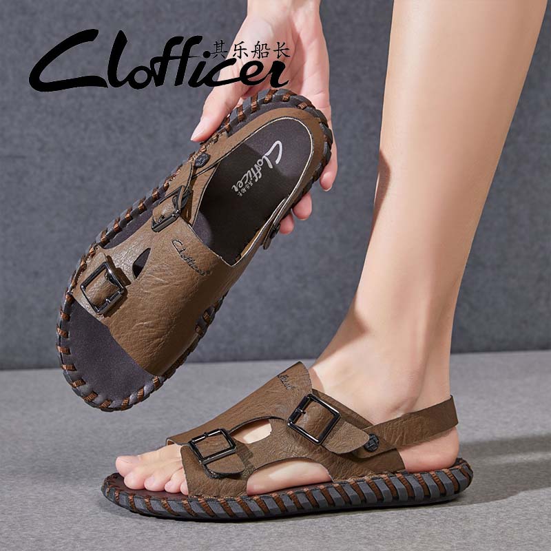 Fashion Men's Luxury Leather Slide Sandals All-match Comfort Soft Footbed Indoor Outdoor Male Summer Slippers Mens Slip On Walking Shoes