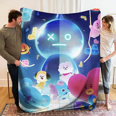 1Pc BT21 Print Flannel Blanket, High Quality Comfortable for All Seasons, Home Decor, Warmth and Comfort, Perfect for Christmas Gifts