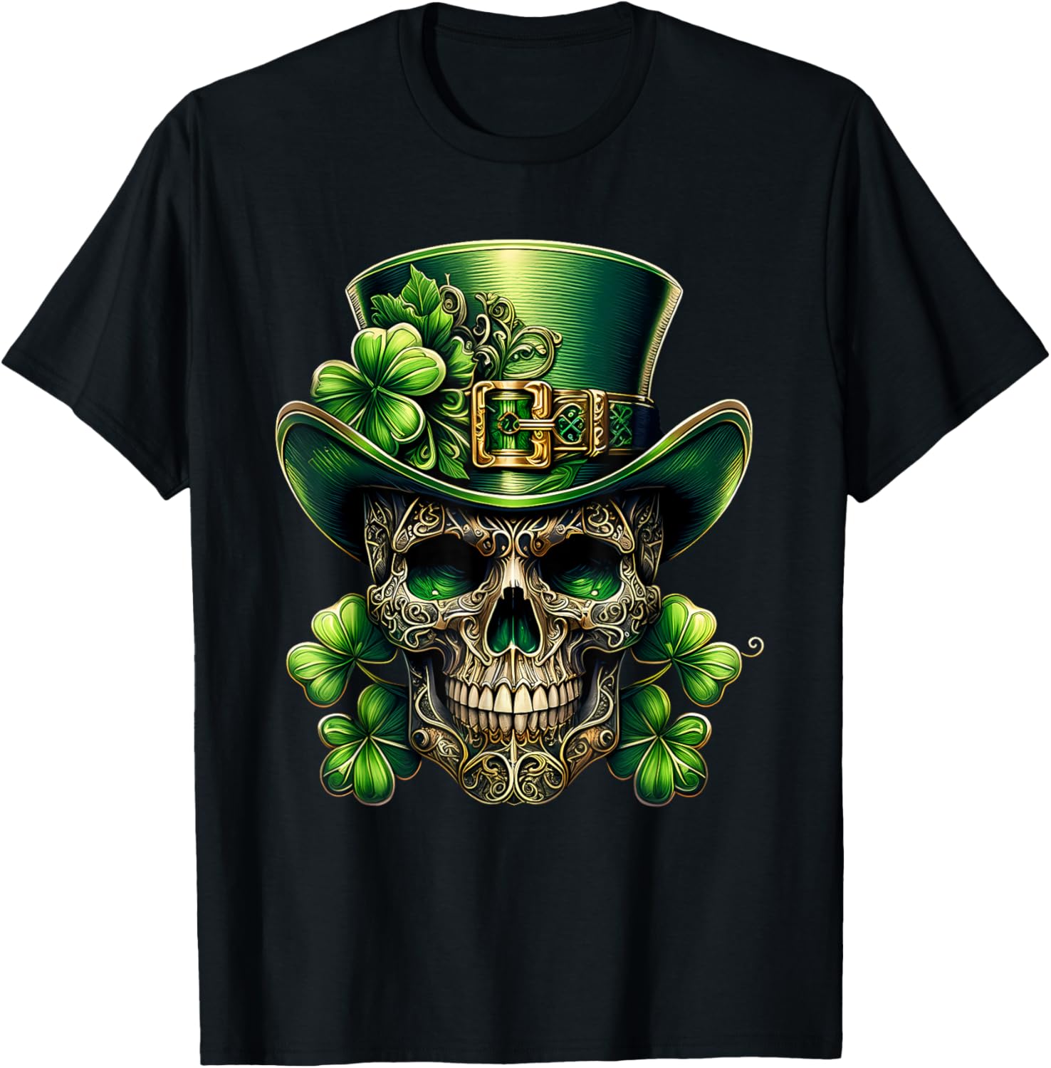 

Leprechaun Skull St Patrick Day Shamrock Graphic Print Men s Cotton T-Shirt Daily Wear 4XL