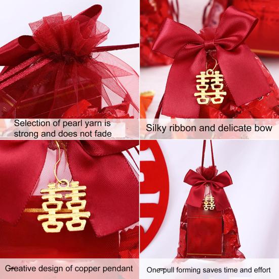 10 Buc Pungă pentru Mărturii de Nuntă Detaliată Ușor de Transportat Muncă Meticuloasă Pungă Cadou cu Șnur Roșu Chinezesc pentru Magazin
