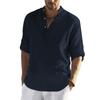 Camicia da Uomo Casual a Maniche Corte in Lino Estiva Leggera Traspirante Colletto alla Coreana Magliette da Spiaggia Hippie Vestibilità Ampia Lavoro Pullover