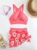 Damen-Bikini-Set mit Blumenmuster, Bademode, sexy Badeanzug, Bademode, Push-Up, zweiteiliger Badeanzug, Tanktop, bedruckte Bademode