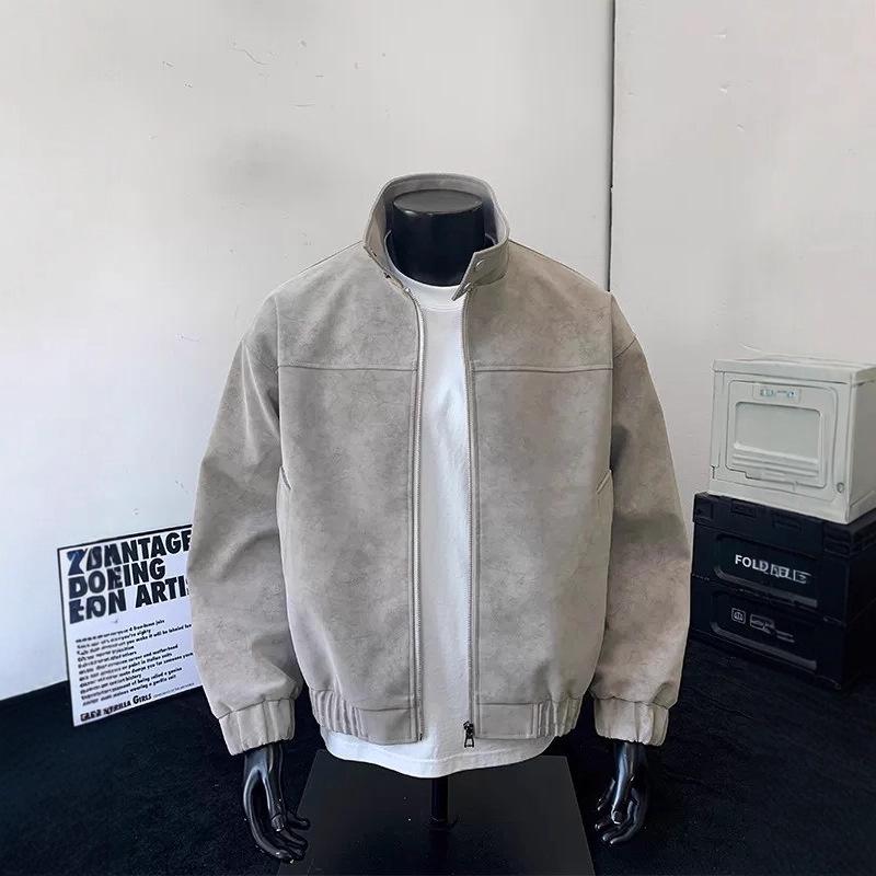 Herren Retro Tie-Dye PU-Leder Stehkragen Jacke - Amerikanischer High-End Stil, Coole Silhouette, Motorrad Arbeitskleidung