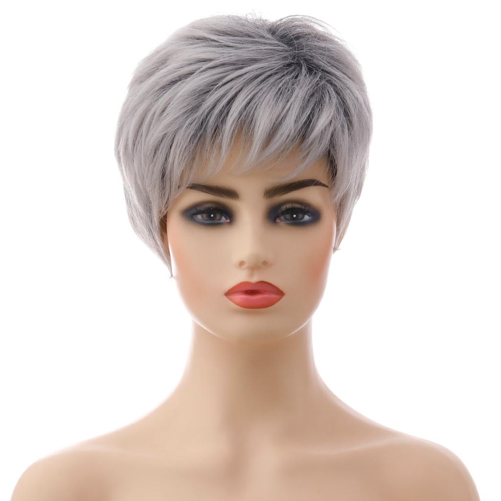 Short Grey Natural Wave Wigs For Women Synthetic Heat Resistant White Cosplay Wig Women's Wigs